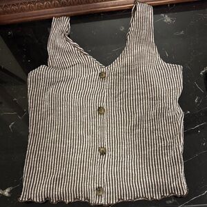 Caution To The Wind Brown and White Striped Tank Top